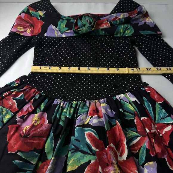 Amy Too! Girl’s Size 7 3/4 Sleeve Dress In Polka Dot Floral Skirt With Tulle. - Picture 6 of 14